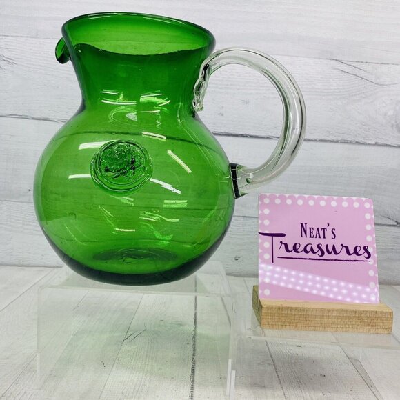 Hand Blown Emerald Green Embossed Circle Grapes 2.5 Qt 8.25"  Beverage Pitcher - Picture 1 of 11